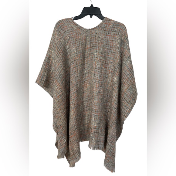 NWT Chico’s Plaid Tweed Ruana Wrap Fringe Fall Fashion Preppy One Size - Picture 9 of 11